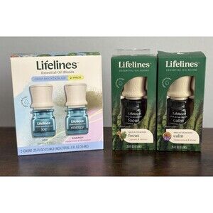 Lifelines Essential Oil Blend 4 Piece Joy Energy Focus Calm .25 Fl oz each New!